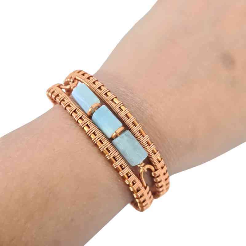 Aquamarine Bangle - Hypoallergenic Copper Bangle - Cuff Design