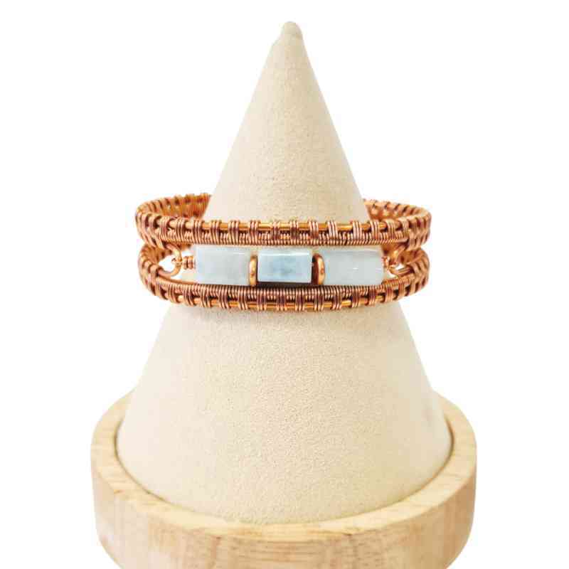 Aquamarine Bangle - Hypoallergenic Copper Bangle - Cuff Design