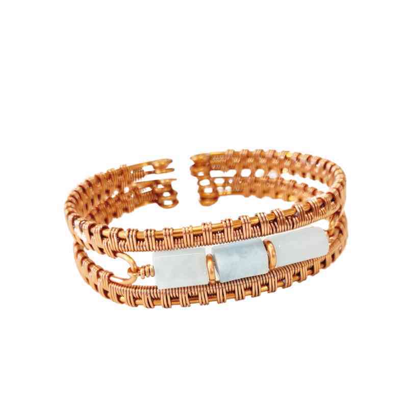 Aquamarine Bangle - Hypoallergenic Copper Bangle - Cuff Design