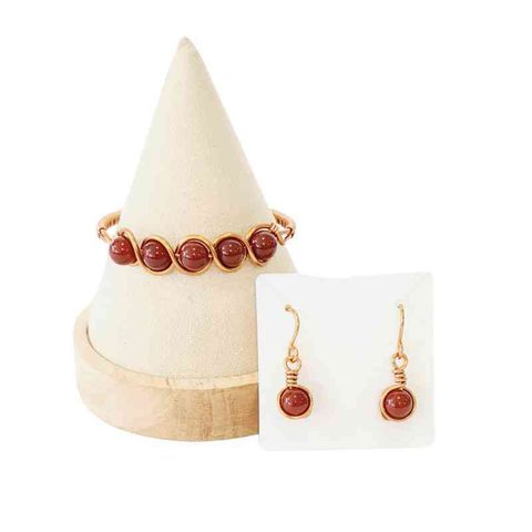 Copper Bangle and Earrings featuring Red Agate - Gift Set