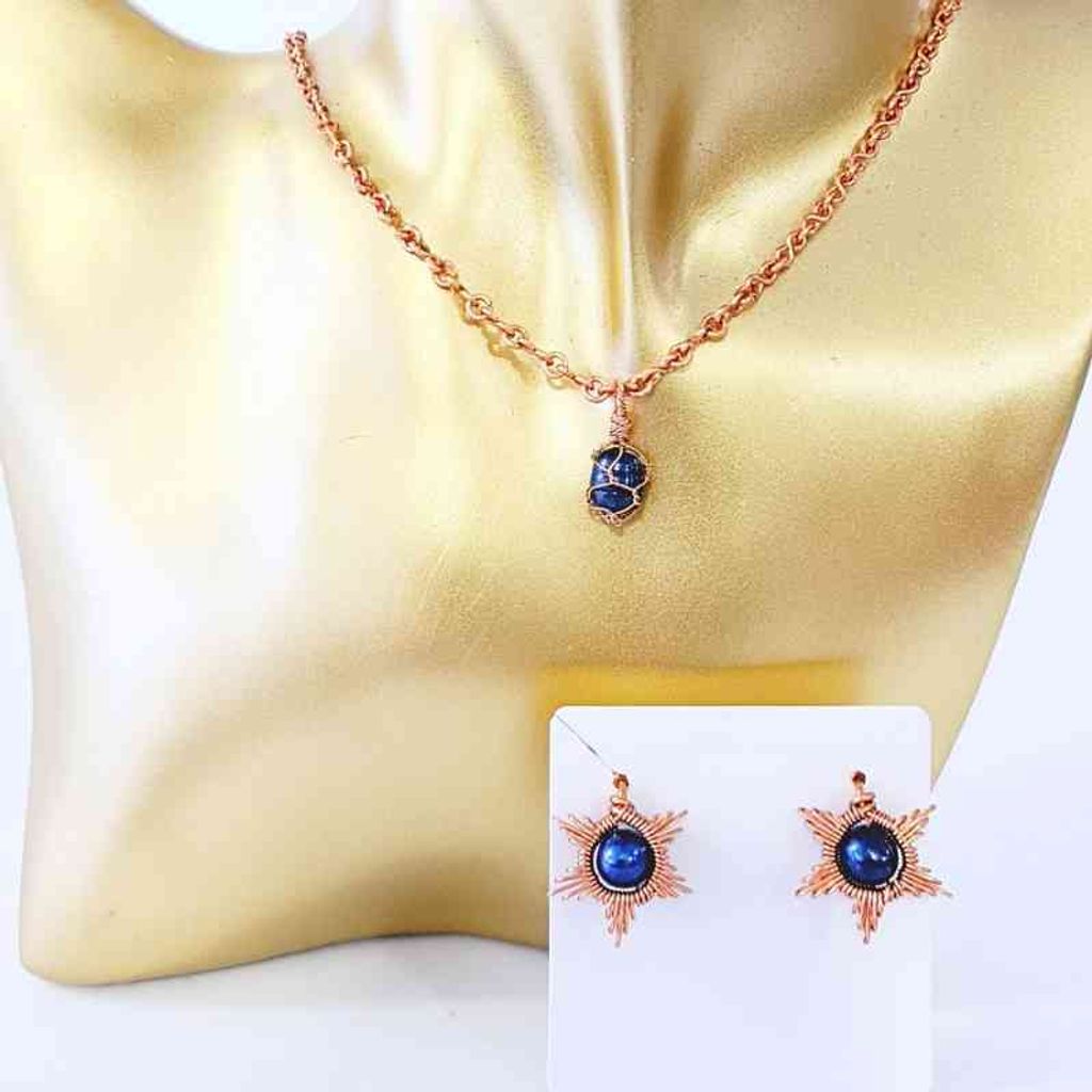 Black Freshwater Pearl Necklace & Sunburst Stud Earrings GIFT Set