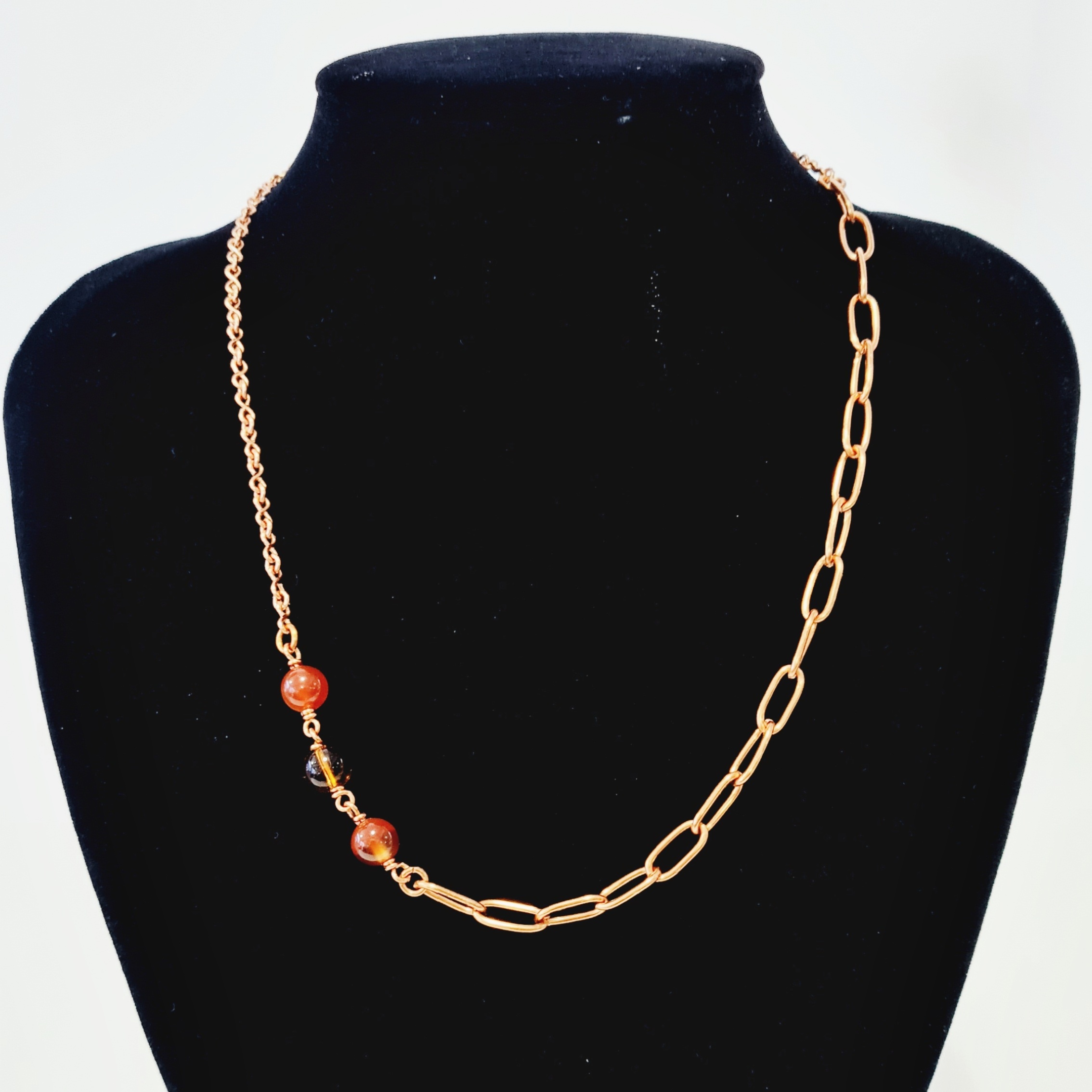 Asymmetrical OVAL Link  Copper Chain featuring Citrine and Red Carnelian