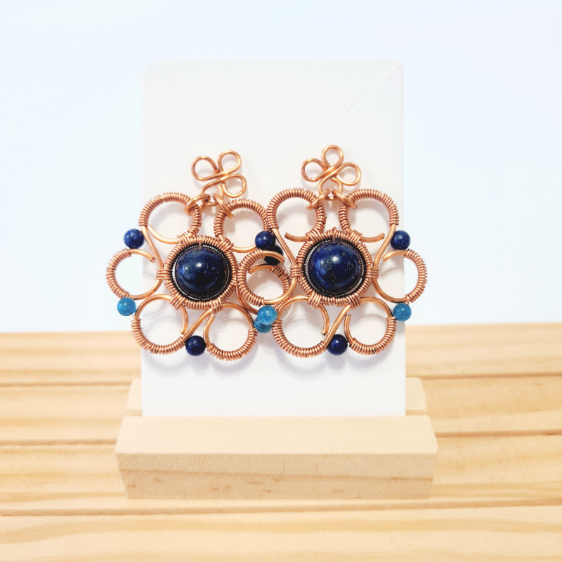 Wildflower Copper Earrings with Lapis Lazuli