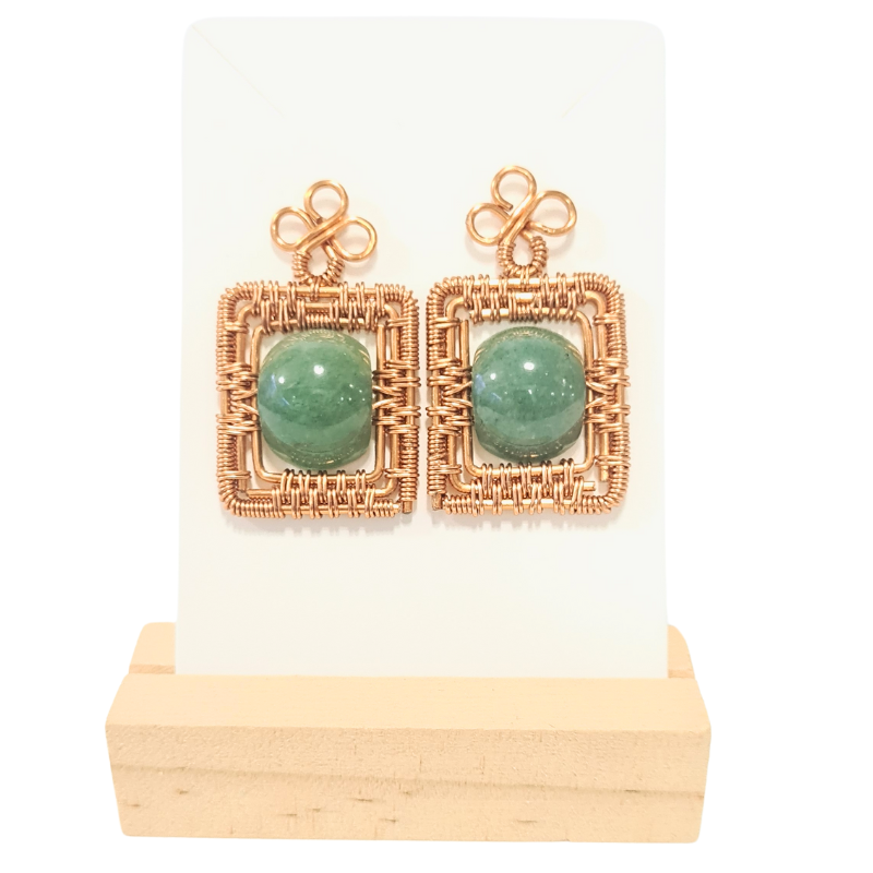 Square Copper Earrings featuring High Grade Burmese Jade