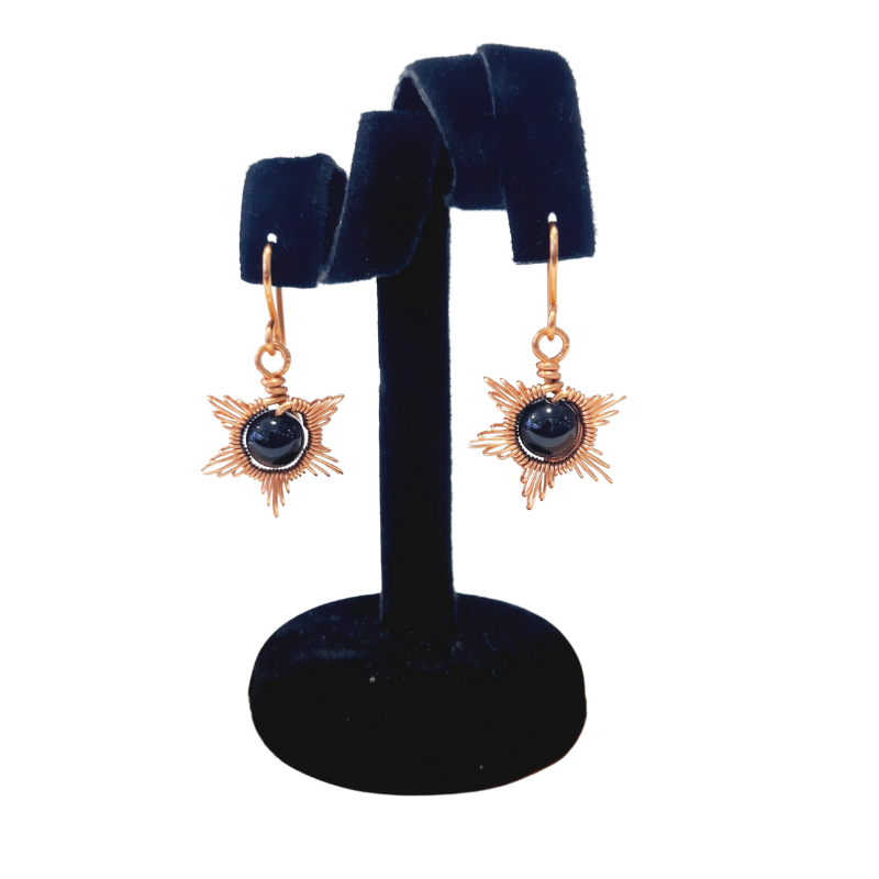 Sunburst Copper Earrings with Black Tourmaline