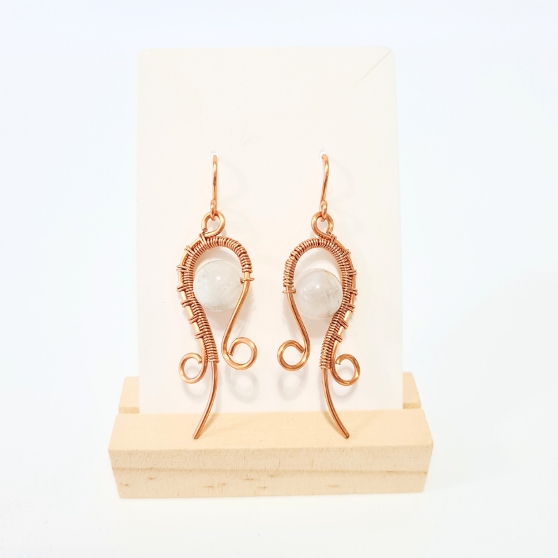 Ocean Waves Copper Earrings with Phantom Quartz