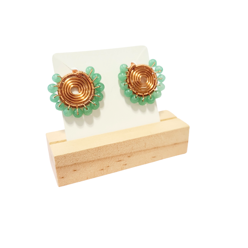 Sunflower Copper Earrings with Aventurine