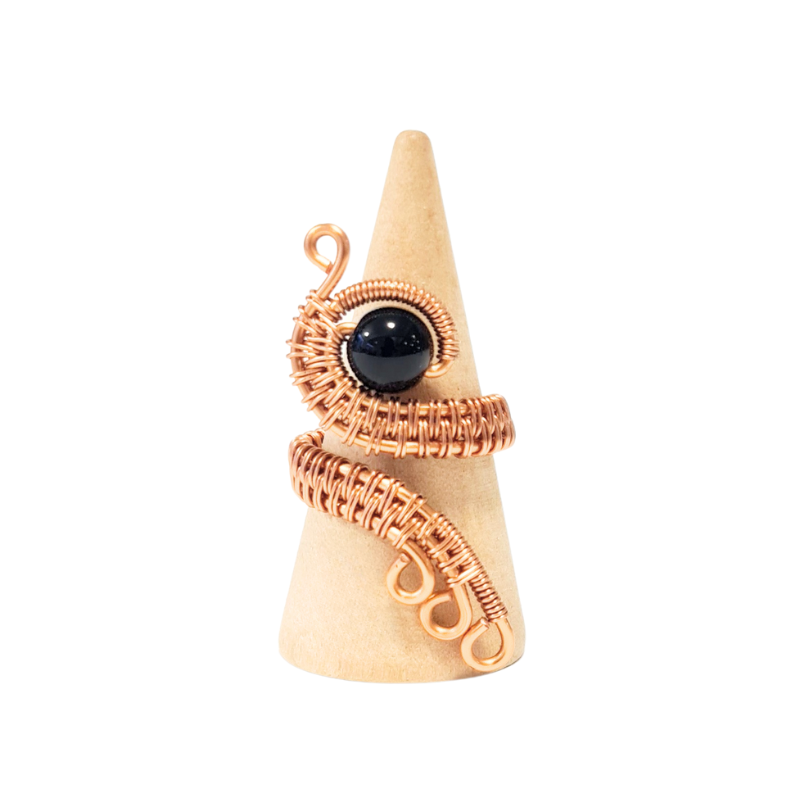 Adjustable Copper Statement Ring with Black Agate