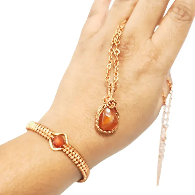 Carnelian Gift Set - Copper Bangle and Necklace Set