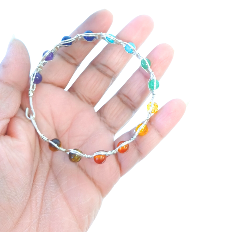 Rainbow Silver Chakra Healing Bangle