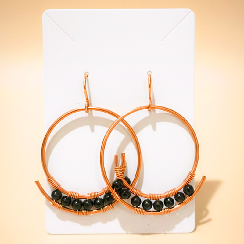 Copper Hoop Earrings featuring Black Onyx