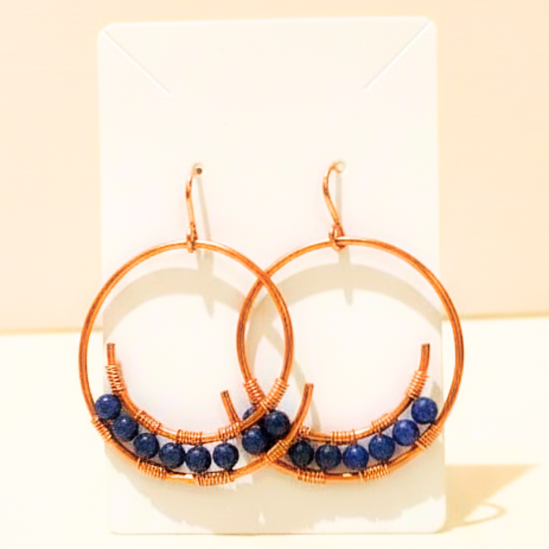 Copper Hoop Earrings featuring Lapis Lazuli
