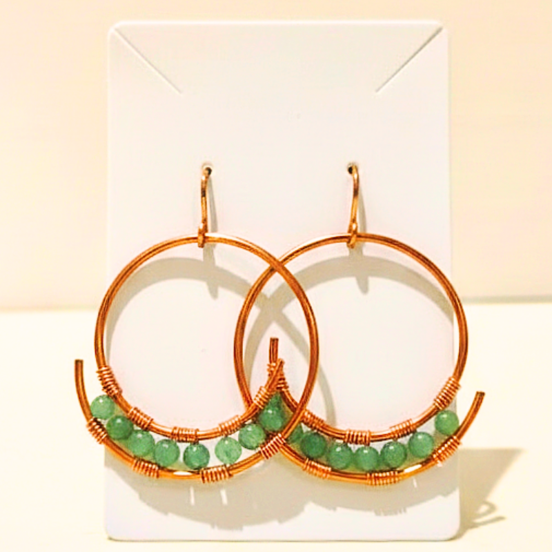 Copper Hoop Earrings featuring Aventurine