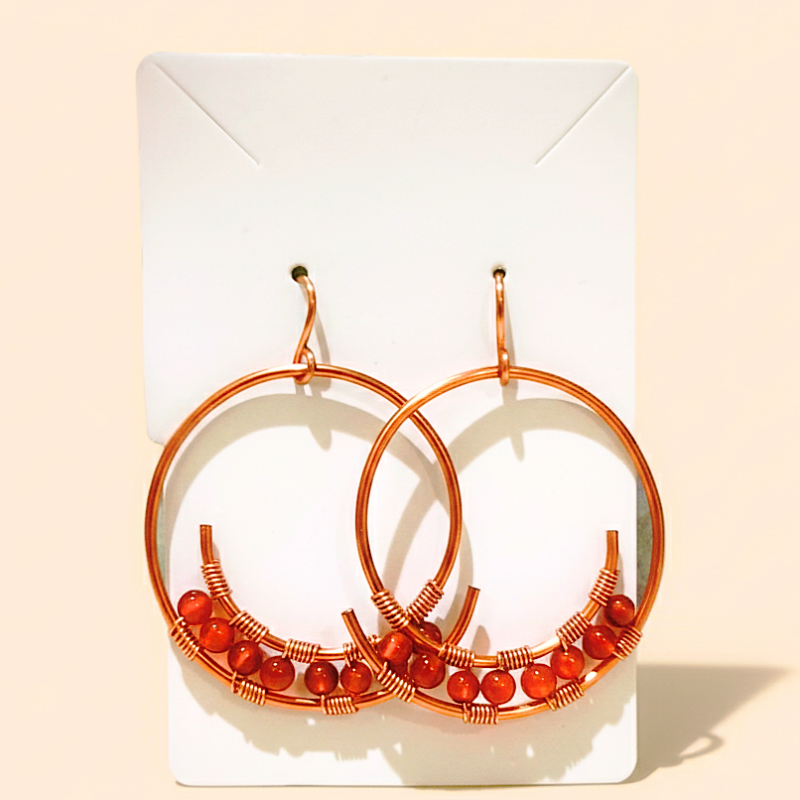 Copper Hoop Earrings featuring Red Agate