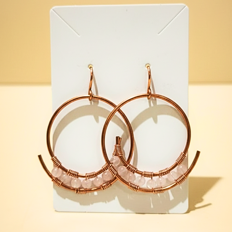 Copper Hoop Earrings featuring Rose Quartz