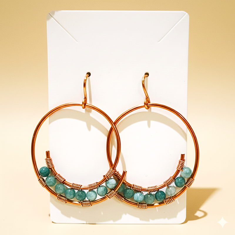 Copper Hoop Earrings featuring Blue Apatite