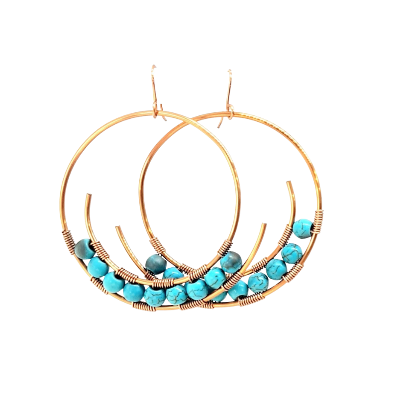 Copper Hoop Earrings featuring Turquoise