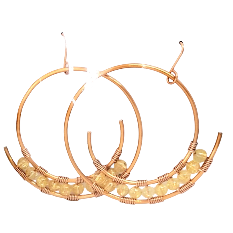 Copper Hoop Earrings featuring Citrine