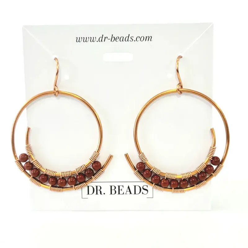 Copper Hoop Earrings featuring Red Coral