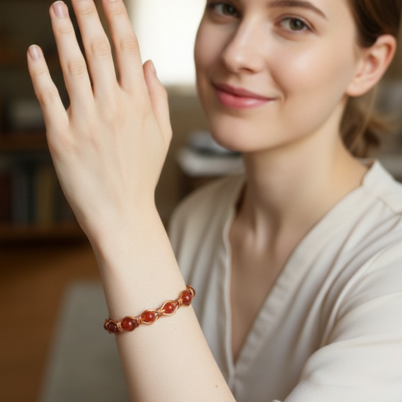 Radiant Twist Copper Bangle featuring Gemstones