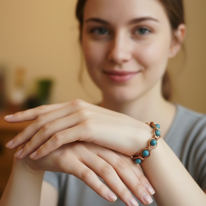Radiant Twist Copper Bangle featuring Gemstones