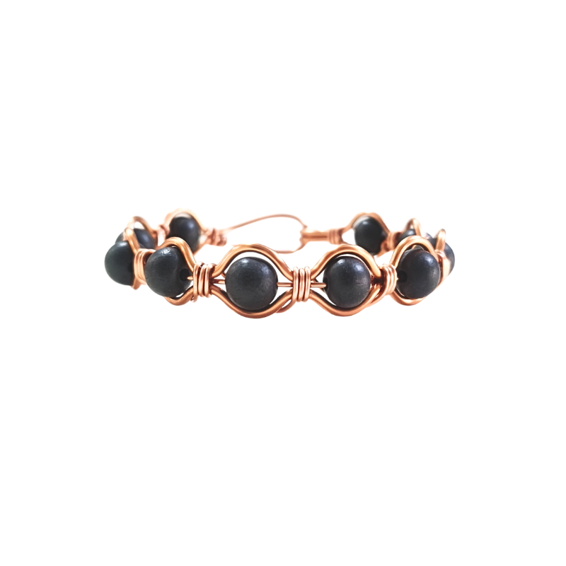 Radiant Twist Copper Bangle featuring Karungali - Black Ebony Wood