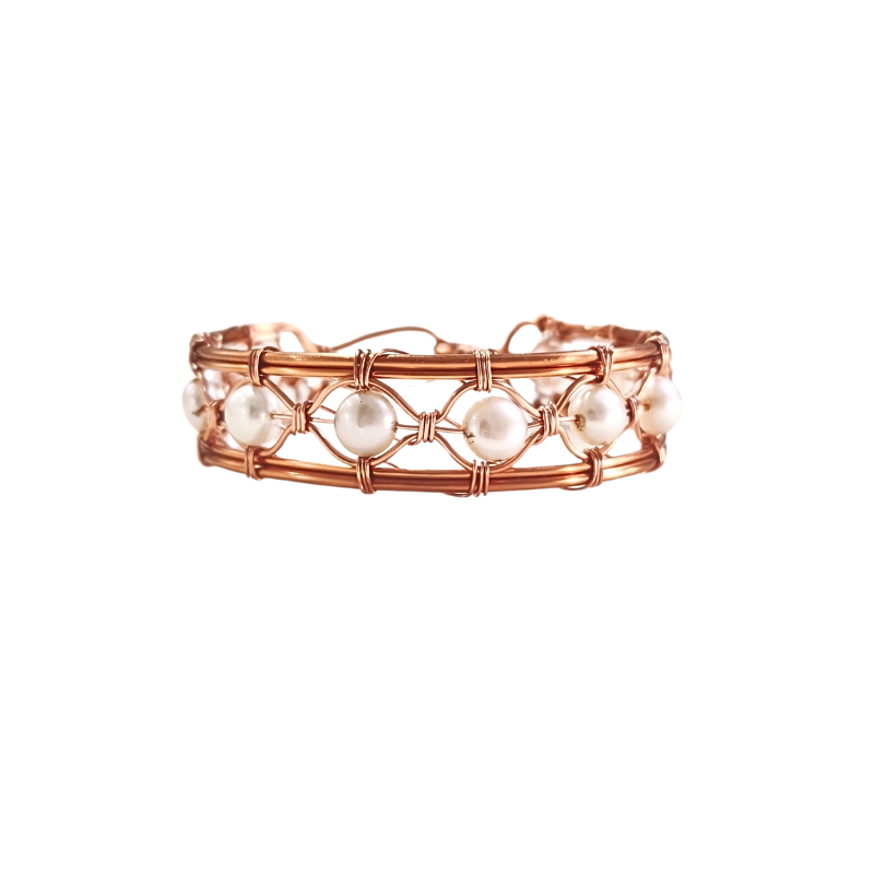Weave Delight Copper Bangle featuring Gemstone
