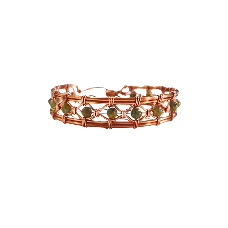 Weave Delight Copper Bangle featuring Gemstone
