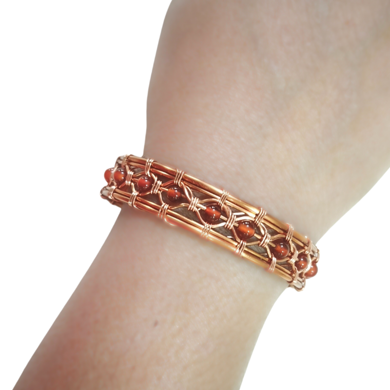 Weave Delight Copper Bangle featuring Gemstone