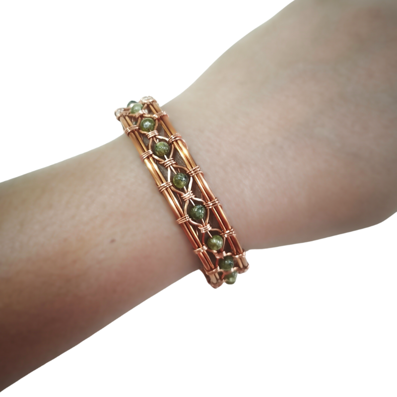 Weave Delight Copper Bangle featuring Gemstone