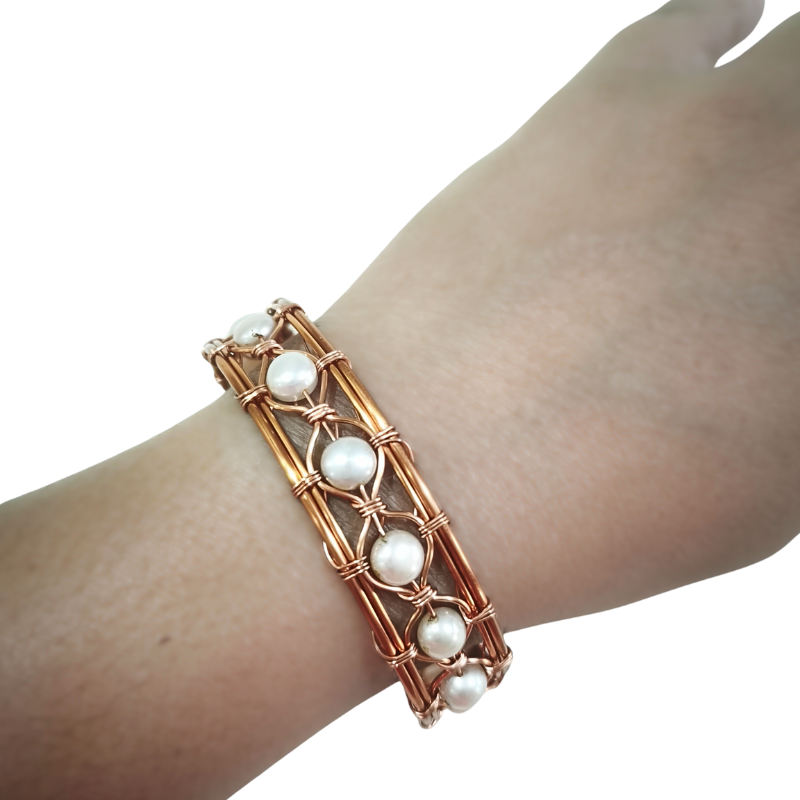 Weave Delight Copper Bangle featuring Gemstone