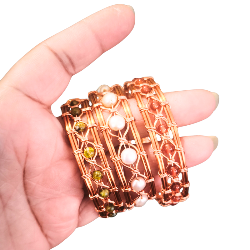 Weave Delight Copper Bangle featuring Gemstone