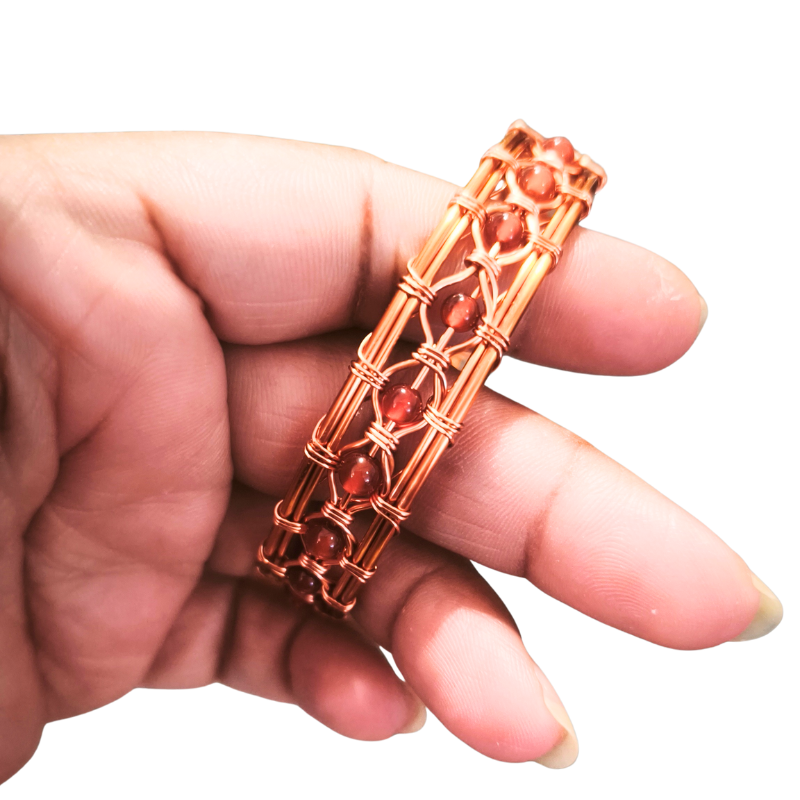 Weave Delight Copper Bangle featuring Gemstone