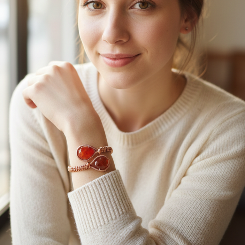 Carnelian Glow Copper Cuff Bangle