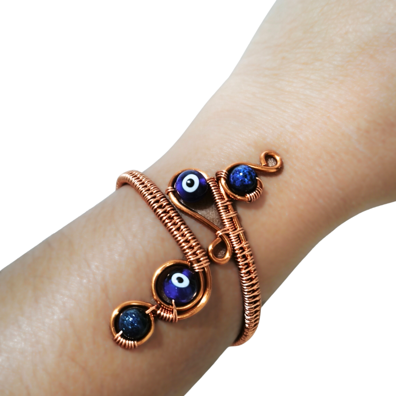 Sway Copper Bangle with Turkish Evil Eye