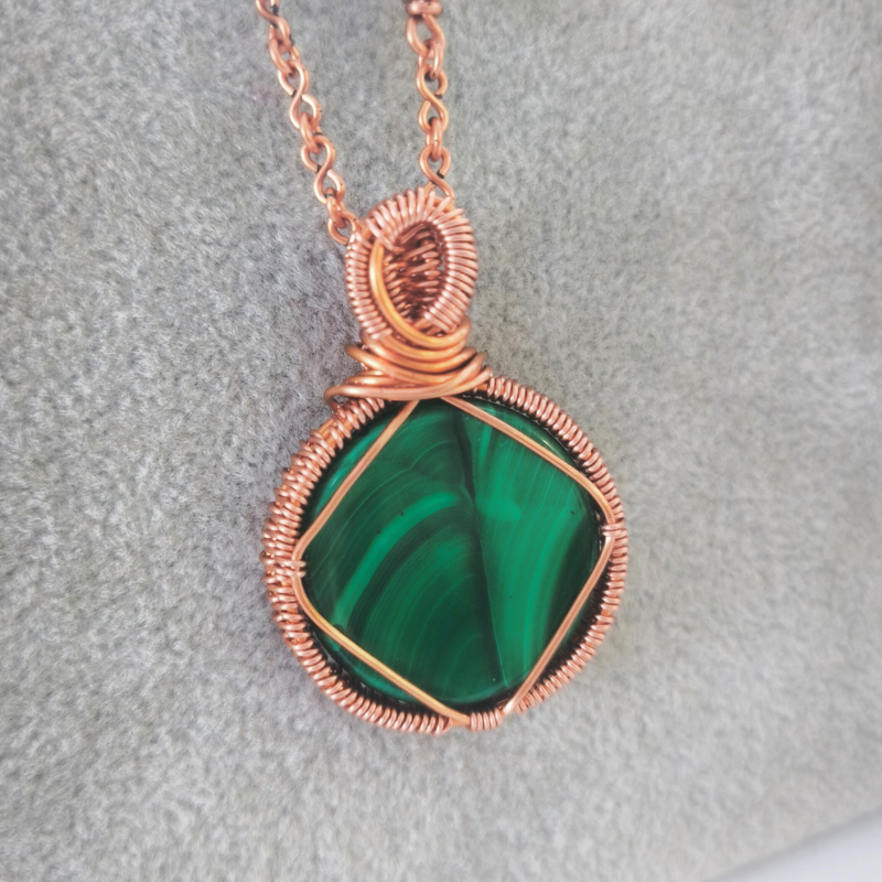 Dr. Beads Copper Necklace featuring Namibian Malachite Coin Pendant wrapped in Copper