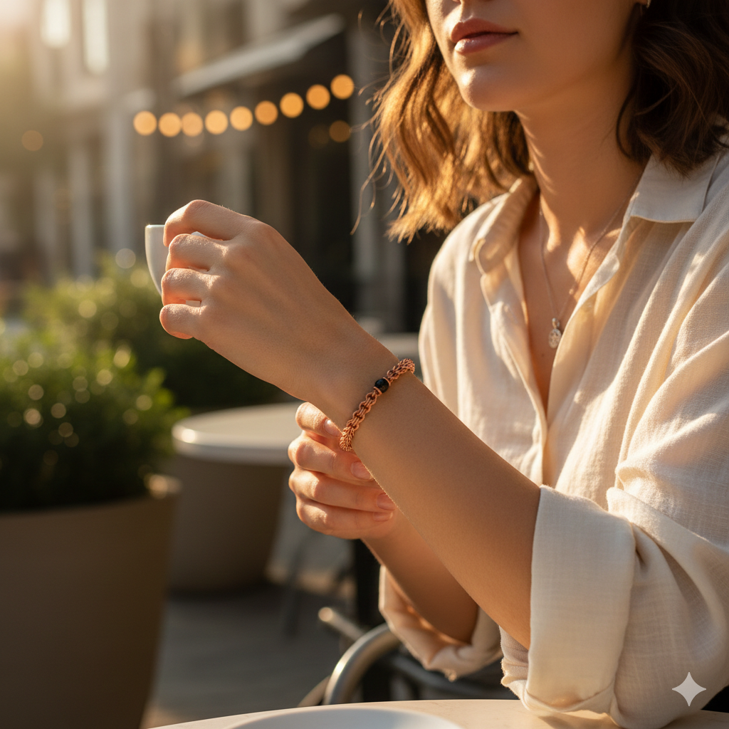 Vintage Double Rolo Link Copper Bracelet with Black Onyx