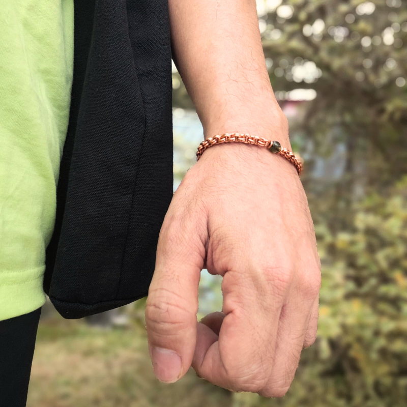 Vintage Double Rolo Link Copper Bracelet with Black Onyx