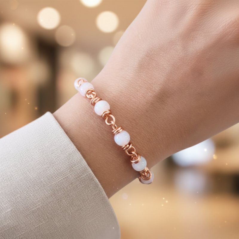 Copper Bracelet featuring Genuine Rose Quartz