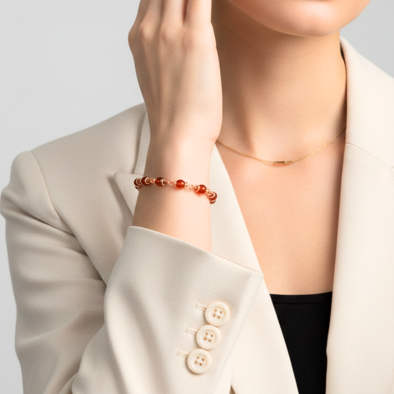 Copper Bracelet featuring Red Agate - Creativity