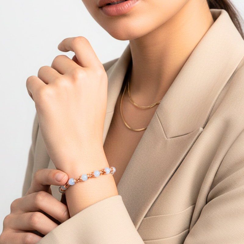 Copper Bracelet featuring Aquamarine - Reduce stress
