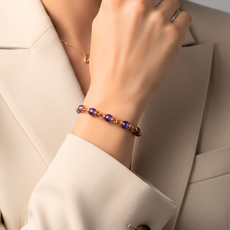 Copper Bracelet featuring Amethyst - Serenity & Calm