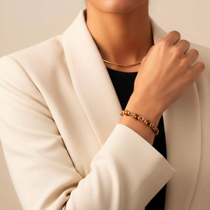 Copper Bracelet featuring Tiger Eye - Grounding & Protection