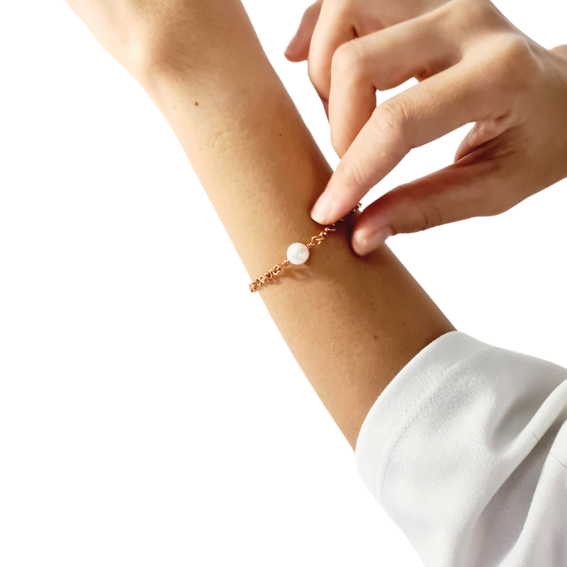 Adjustable Pure Copper Bracelet with Genuine Freshwater Pearls
