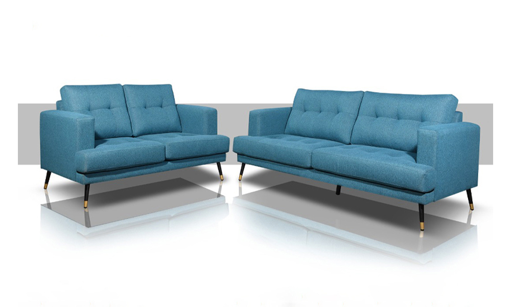 Custom Scandinavian sofa in turquoise blue