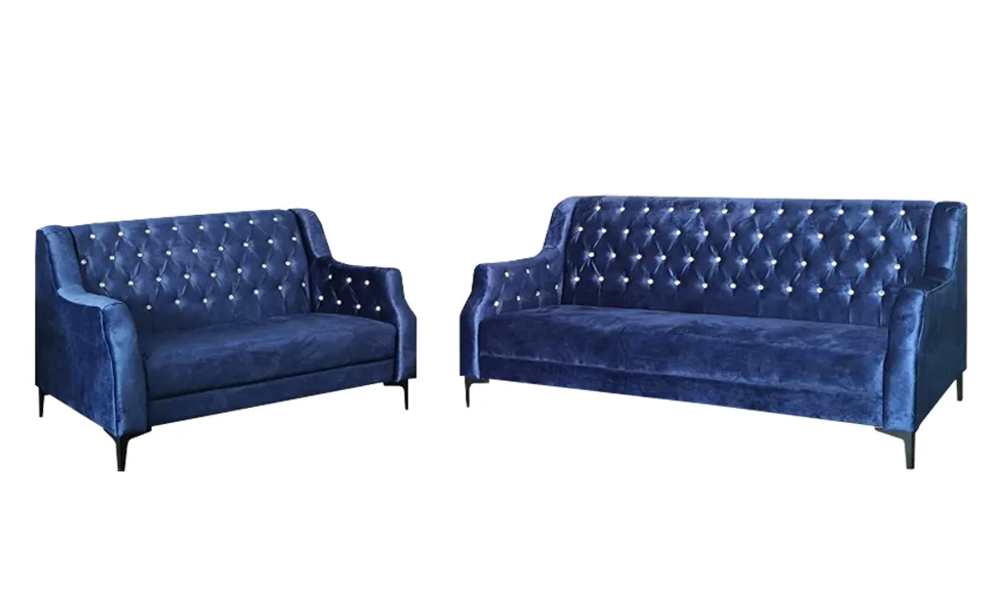 Bespoke velvet upholstery high back modern chesterfield sofa in Blue