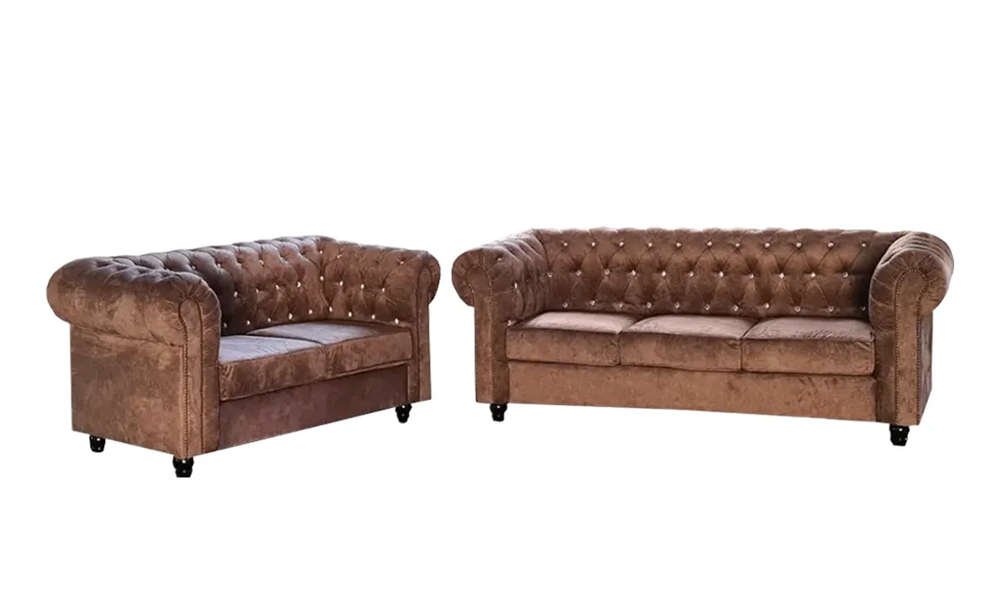 Velvet upholstery custom-made chesterfield sofa in Brown