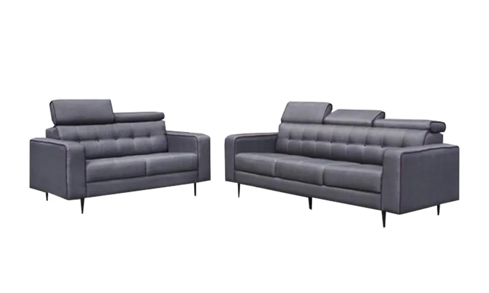 Custom recliner sofa set with adjustable headrests in Grey