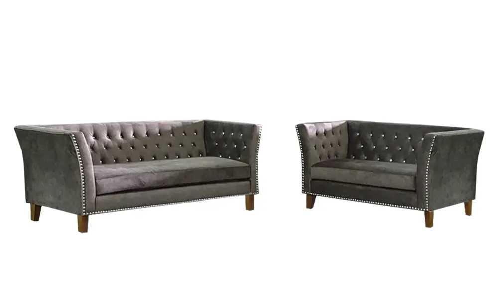 Custom modern tufted sofa with slim armrests in Grey