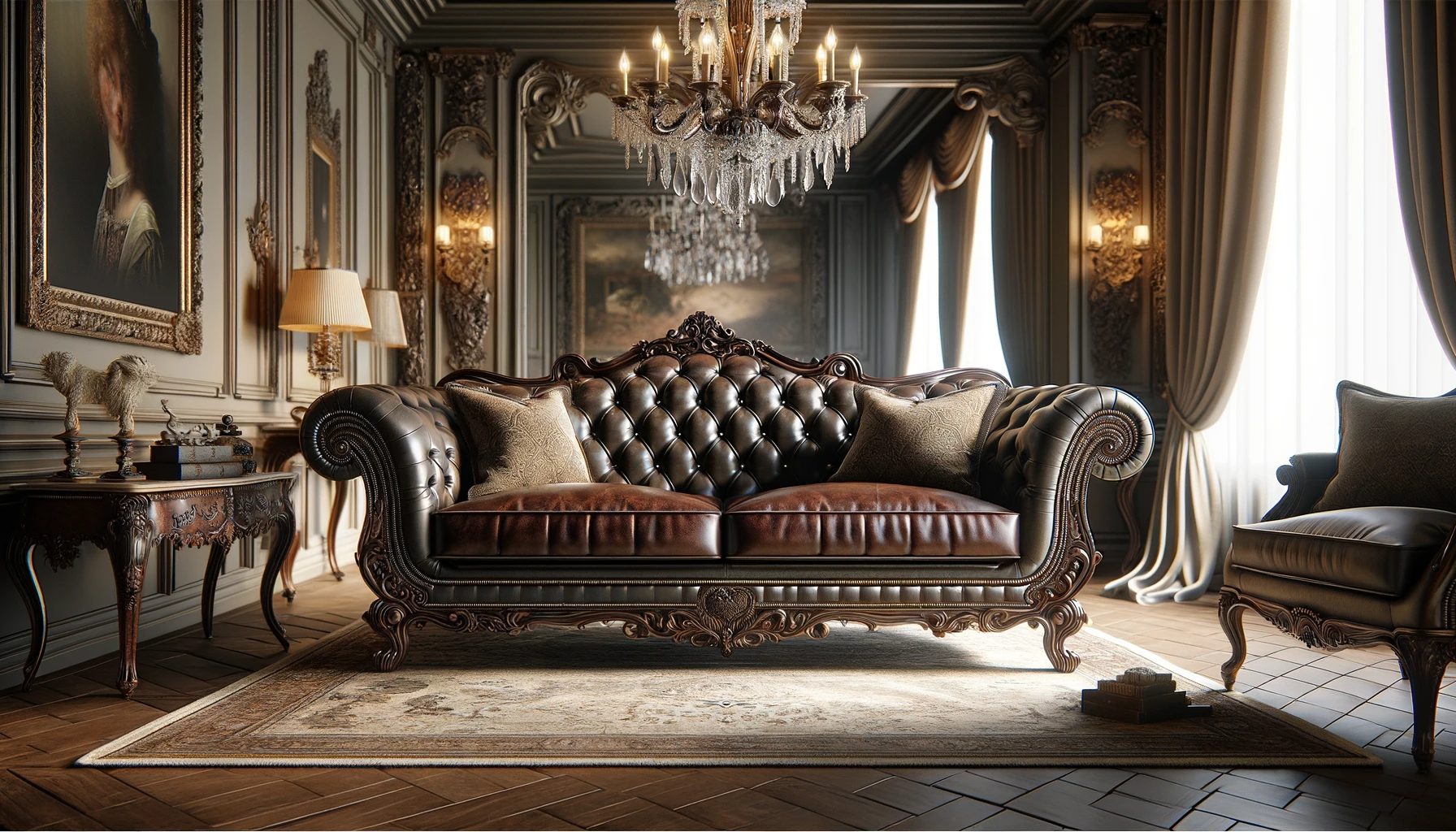 DALL·E 2023-11-21 15.06.09 - An Italian style sofa that showcases luxurious design with premium materials. The sofa has a classic silhouette with deep button-tufting, scrolled arm